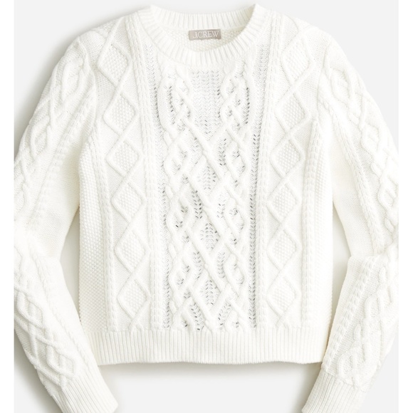 New JCREW Size S Cable-Knit Crewneck Sweater with Crystals in Ivory - Picture 1 of 6